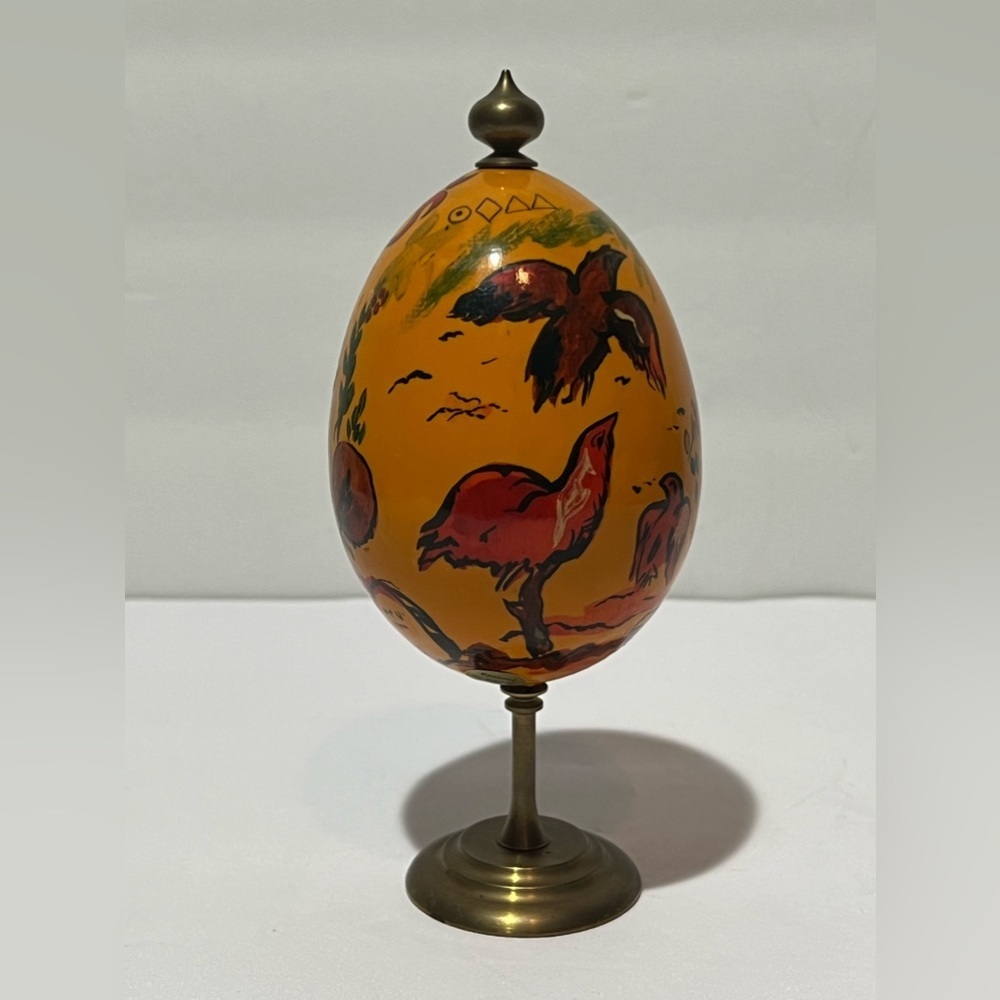 VTG Russian Lacquer Wood Egg Oil Painted Baby Dragon Birds Candles HTF Easter - Picture 1 of 11